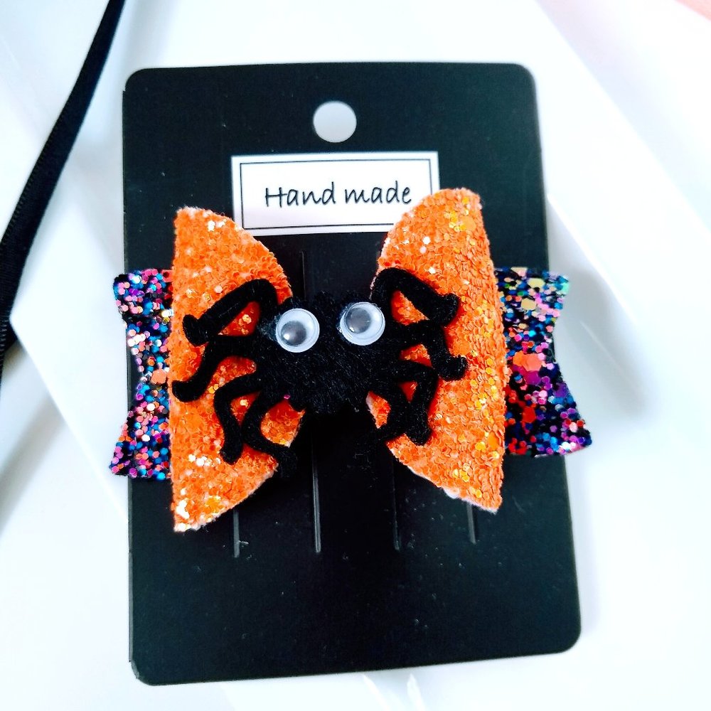 Halloween Glitter Hair Bows Spider